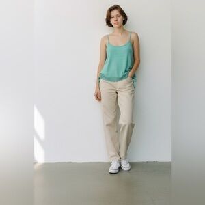 Line & Dot Ribbed Tank/Camisolewith Lace Bottom